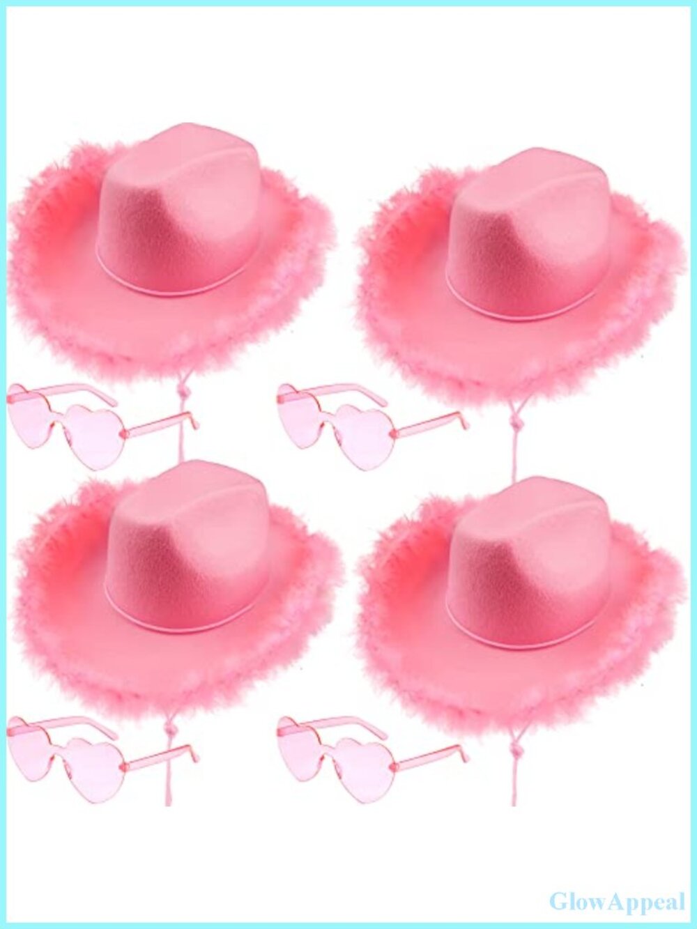 4 PC Felt Cowgirl Hats Set w Heart Sunglasses Cowboy Derby Party